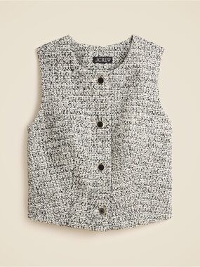 J.Crew Heathered Tweed Wool Vest 2 Italian Fabric Black White CP647